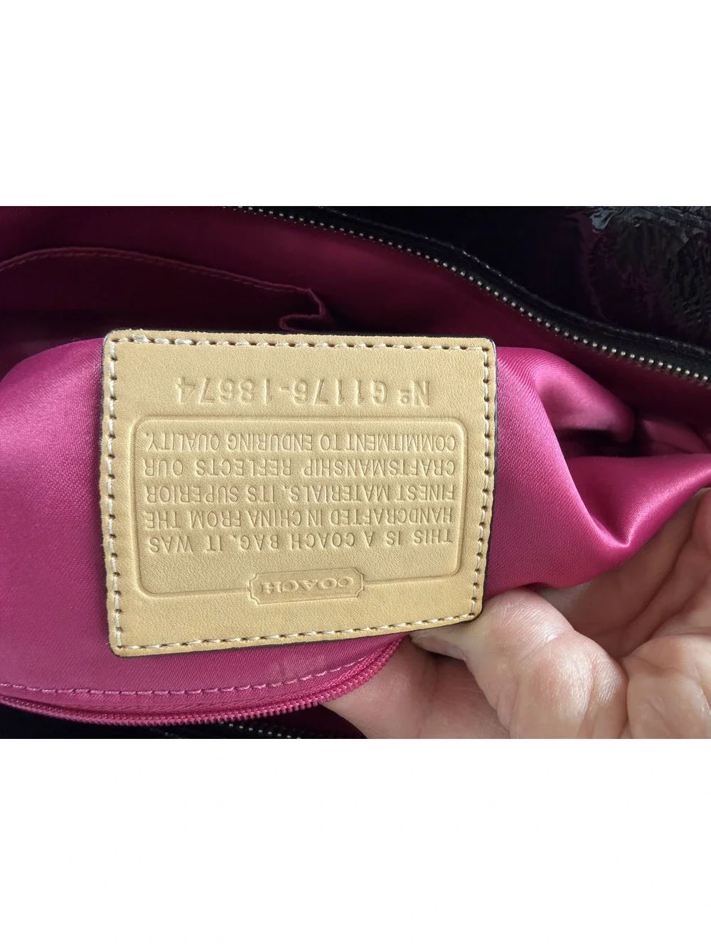 Coach Black Poppy Daisy Liquid Gloss Bag with Pink Lining. Dust Bag And Tags